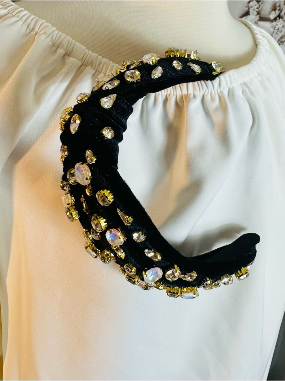 Gianni Bini Black Headband with Gold and Clear Crystal Accents - Picture 6 of 7